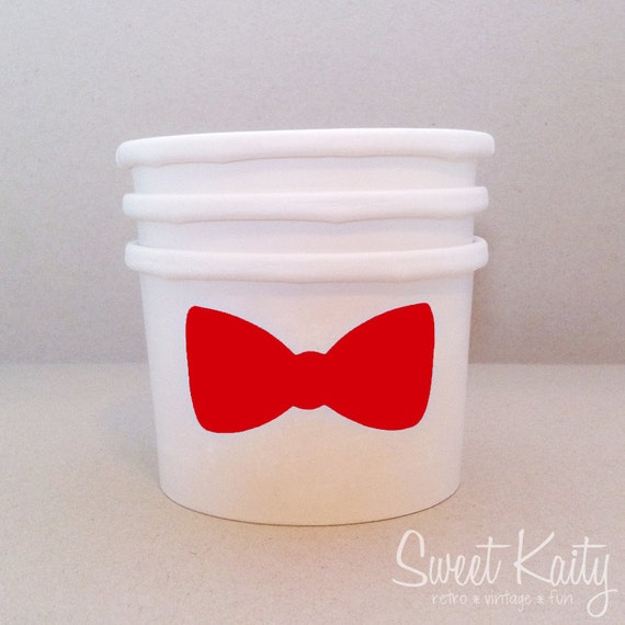 24 Red Bow Tie Ice Cream Cups - Vinyl Decal on White Paper Ice Cream Cup - Party Cup - Valentines Day - Little Man Party - 8 oz Il_570xn