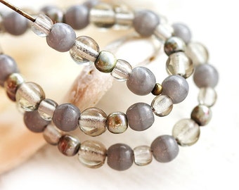 Grey beads Mix, picasso Czech glass round spacers, druk, small - 4-3mm - approx.120Pc - 0137