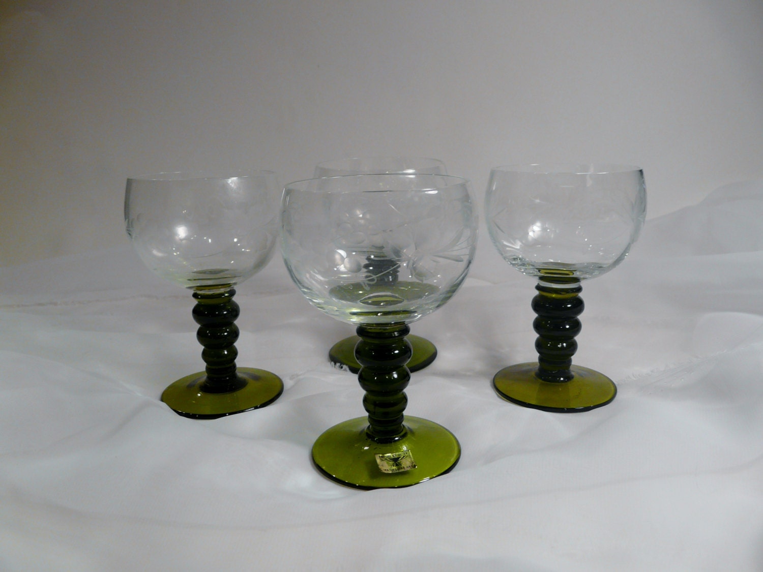 vintage green stem wine glasses