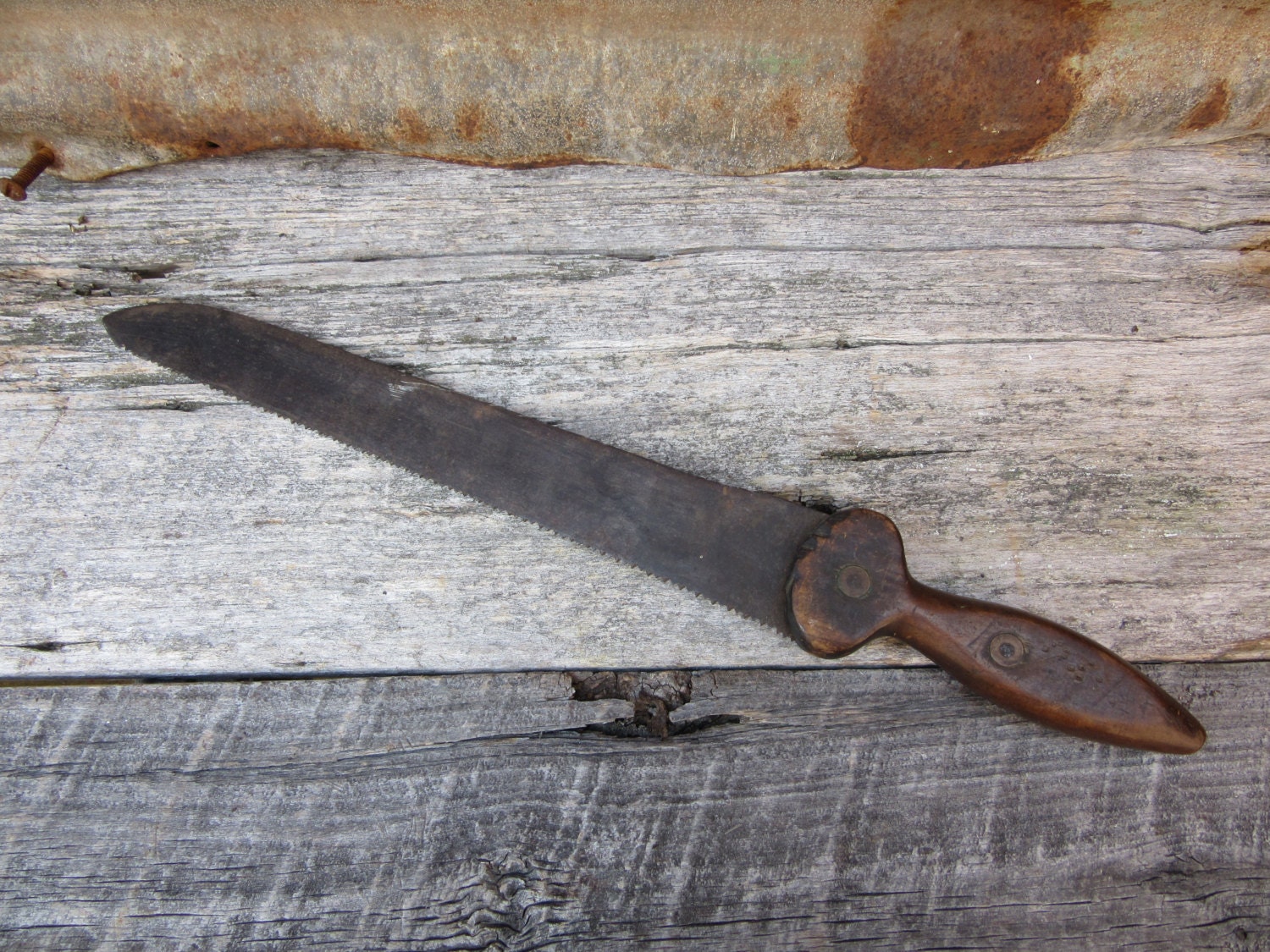 Large Antique Disstons Saw Knife Serrated and Edged Blade Wood