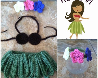 Crochet Hula Girl Outfit (flower headband, diaper cover and coconut bra)