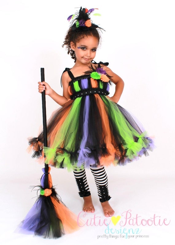Sale Petti Tutu Dress - Halloween Witch Costume - Green Orange Purple Black - Twinkling Trickster - 5-6 Youth Girl - CPDz Il_570xn