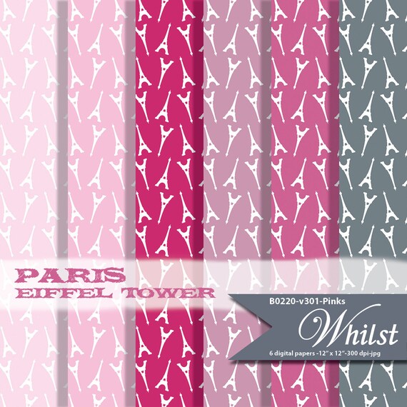 Paris digital paper, digital Eiffel backgrounds pinks for digital invitation graphics printables : B0220 v301 Pinks Il_570xn