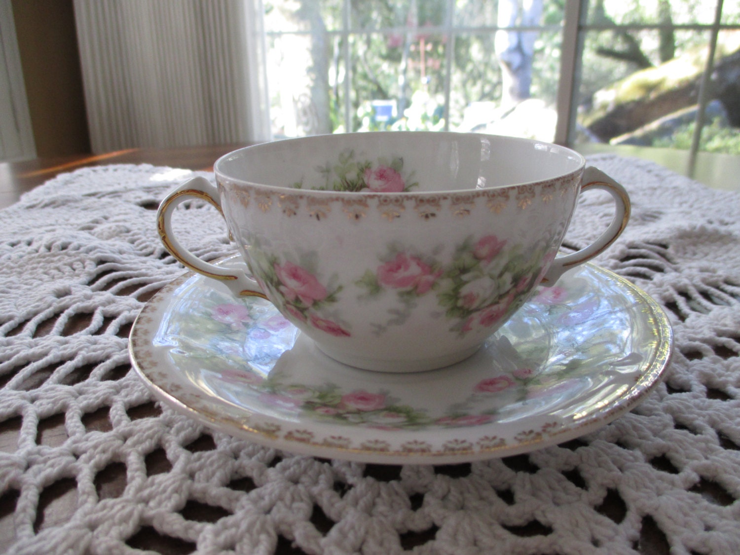 Vintage Double Handle Bavarian Tea Cup & Saucer