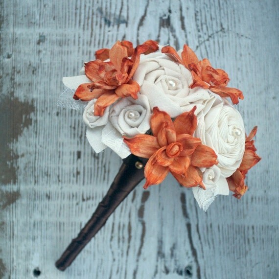 Small Custom Burnt Orange & Cream Ivory Bouquet by TheSunnyBee