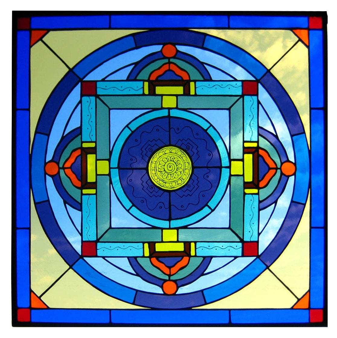 Mandala stained glass art window panel beautifully