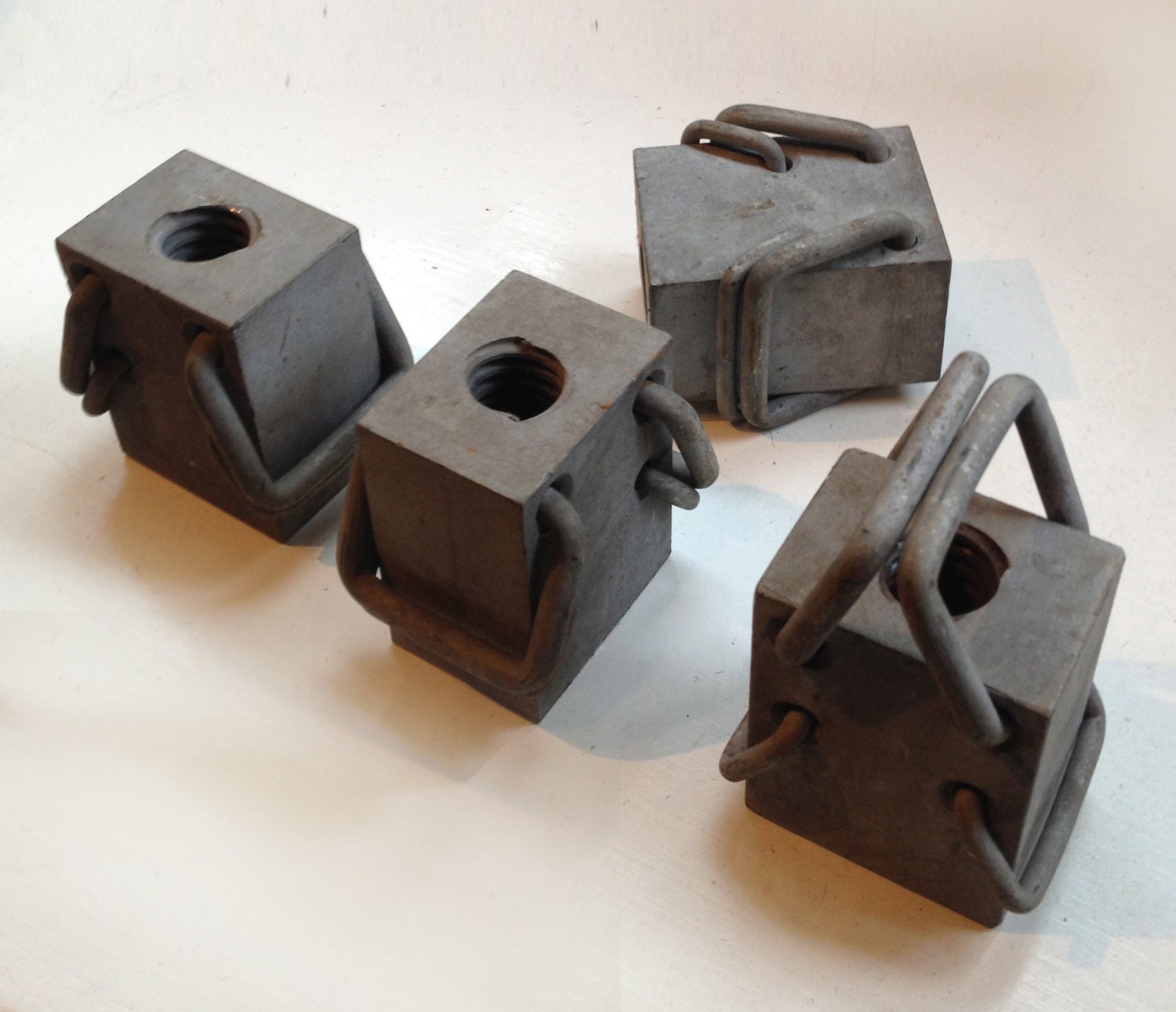 4 Salvaged Chunky Mini Concrete Block Weights