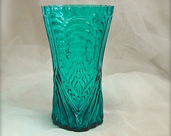 Vintage teal blue glass vase, aqua blue glass vase, glass vase,