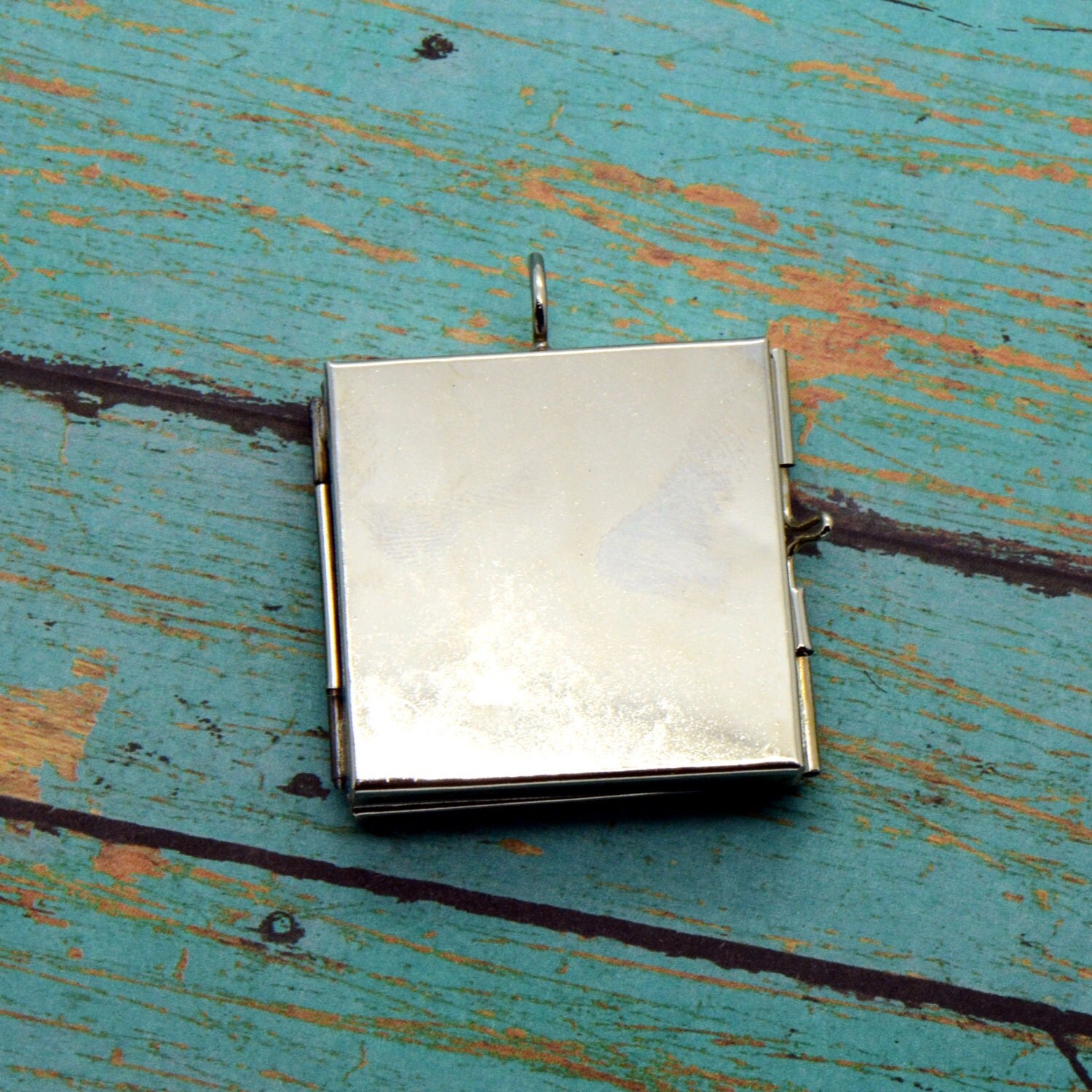 Scalloped Square Glass Shadow box Locket Pendant Charm Silver