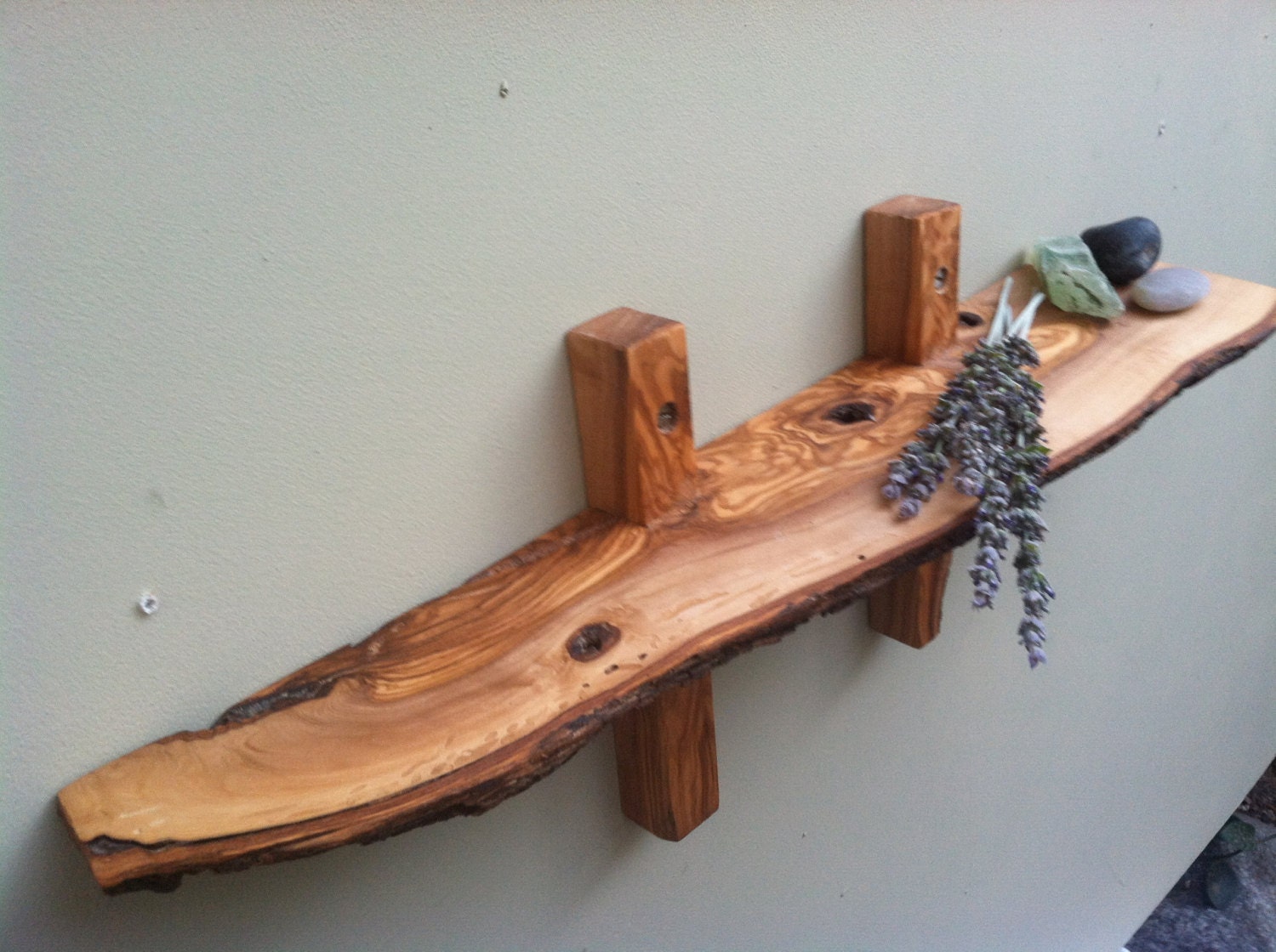 Olive Wood Wall Shelf 19.75 long. Handmade from 100 yr