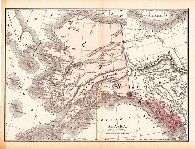 Old Map of Alaska an antique map from the 1891 by Route44West