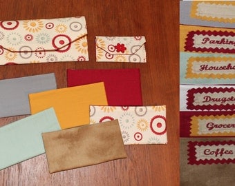 Fabric Cash Envelope system with EMBROIDERED LABELS - maroon flower shop (can be used with Dave Ramsey System)