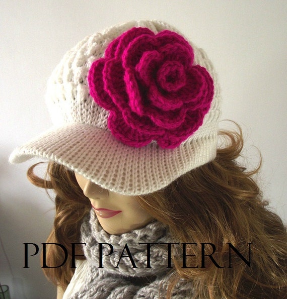 crochet pattern newsboy tutorial hat with HAT KNITTING Claire Brim flower Cap Crochet Newsboy Hat PATTERN