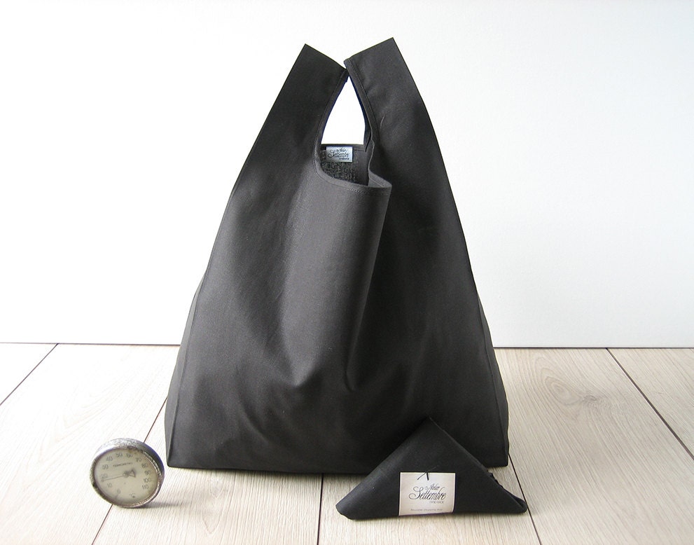 black shopping bag / minimal man tote bag / cotton shopper