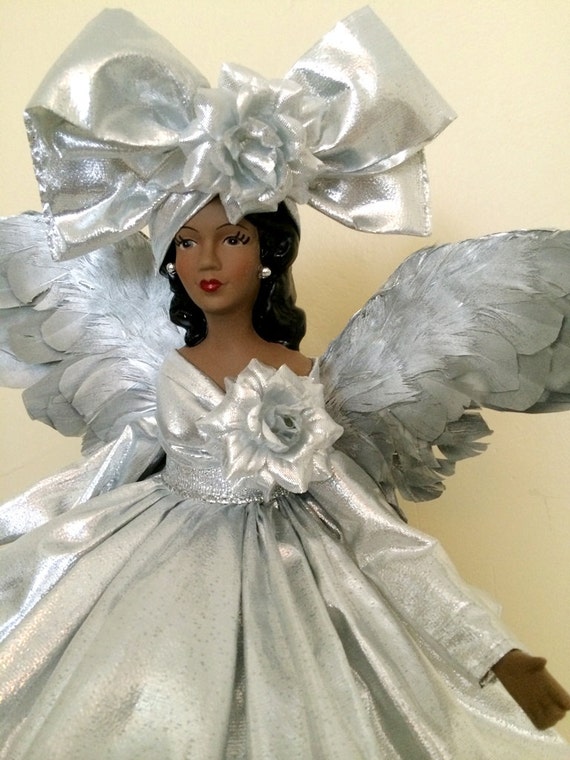 silver christmas angel tree topper african american ooak black silver christmas angel tree topper african american ooak black