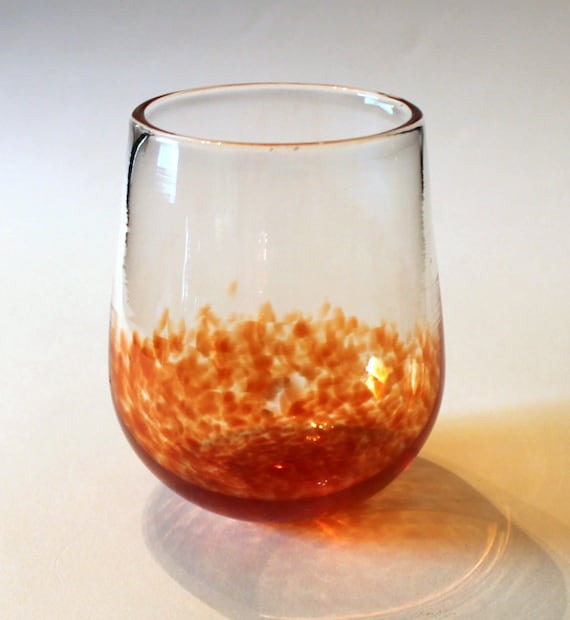 Spotted Orange Hand Blown Stemless Wine Glass