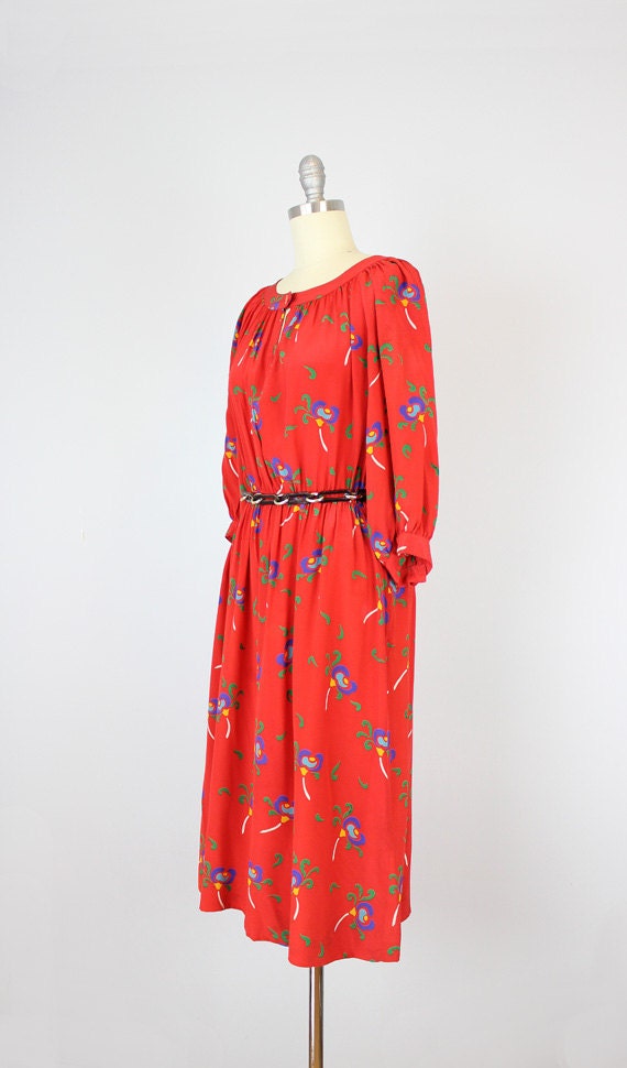 vintage 70s CELINE dress / 1970s designer silk dress / floral