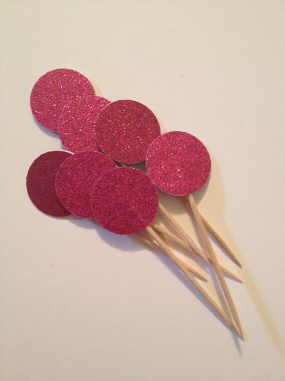 Set of 25 pink glitter circle food picks- showers , pink glitter, food picks, baby shower , bridal showers Il_570xn