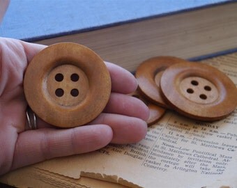 5 pcs LARGE Light Stain Coffee Colored Wood Buttons 5cm 2 inch 4 Hole (WB929)