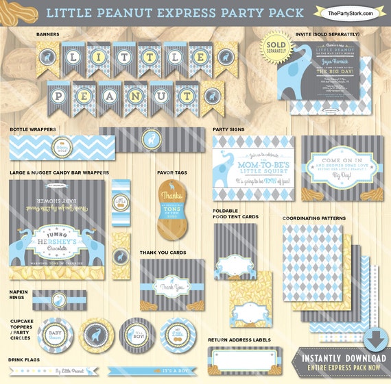 Elephant Baby Shower Decorations | Printable Party Package ...