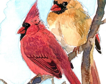 ACEO Limited Edition 1/25- A pair of cardinal perching on a branch