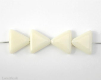 Off White Czech Beads 11mm (16) Pressed Opaque Geometry Ivory Vanilla Pale Beige Neutral