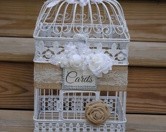 White Birdcage Card Holder