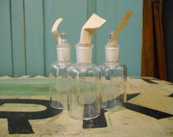 Three Vintage Little Scientific Lab Bottles Unused with Droppers
