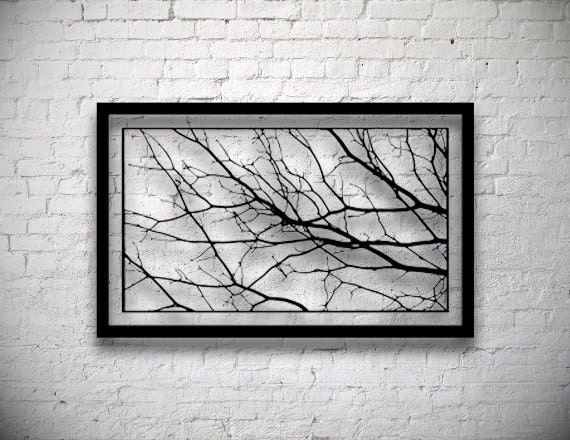 FRAMED Tree Branches Handmade Original Paper Cut: Hand-Cut Paper Art Silhouette - 22.24 x 12.6 inches (56.5 x 32 cm)