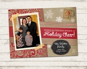 Custom Photo Christmas Card - 5x7 printable download - Holiday Cheer - Kraft Paper, Chalkboard, North Pole Stamp - Vintage Inspired Il_170x135
