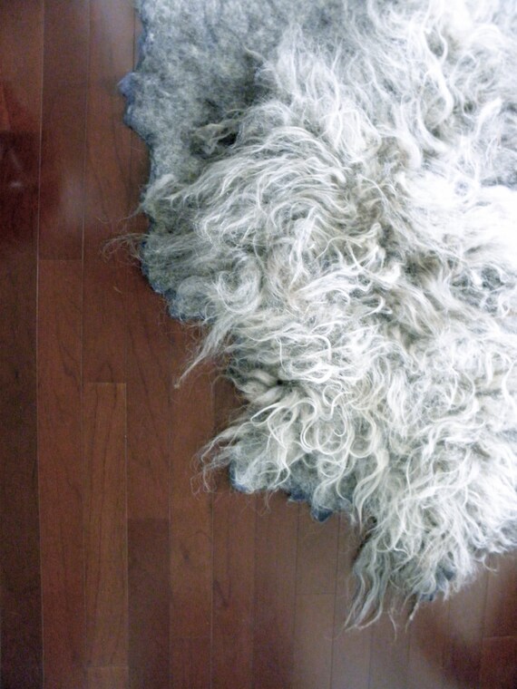 Wool Fleece Felted Rug/ Carpet in Organic Shape Raw by momoish