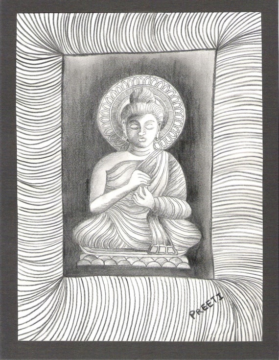  Buddha Pencil sketch ART PRINT Wall Art from my original