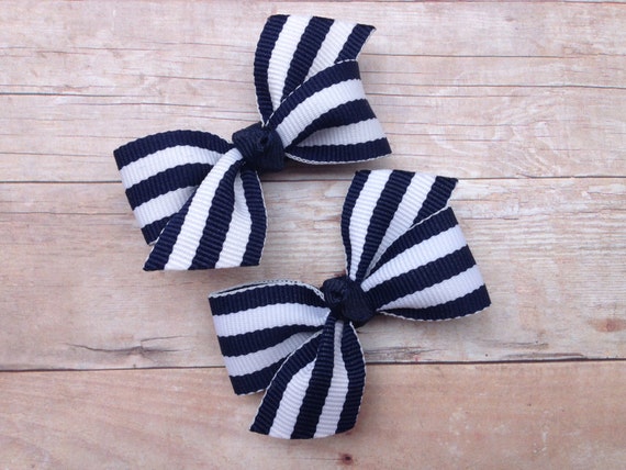 Adorable navy blue striped pigtail bows navy blue bows
