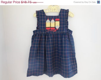 SALE Size 3 Toddler Girl Vintage Green Plaid Back to School - Pencils ...