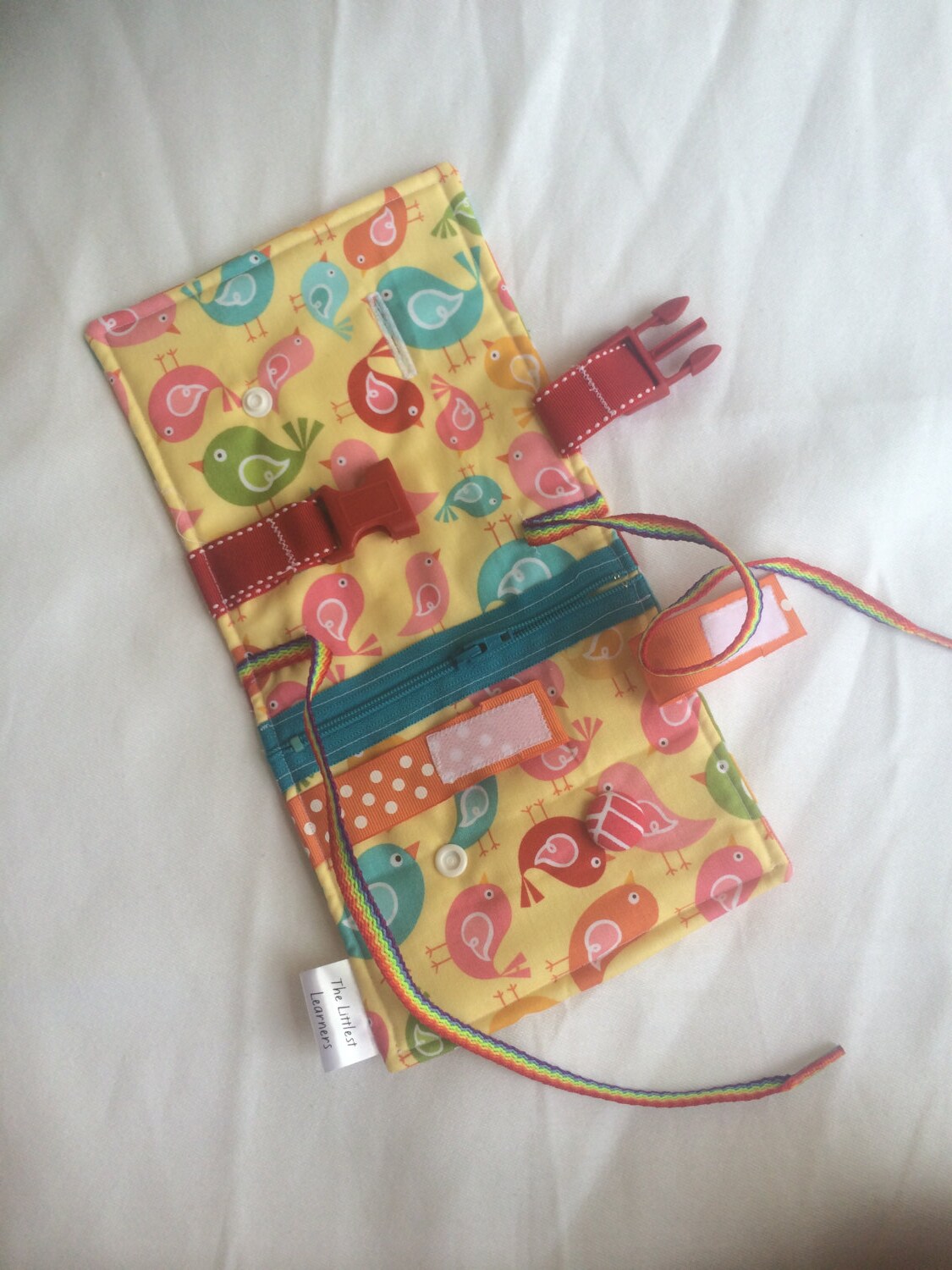 Birds Busy blanket a buckle snap zip Velcro and button