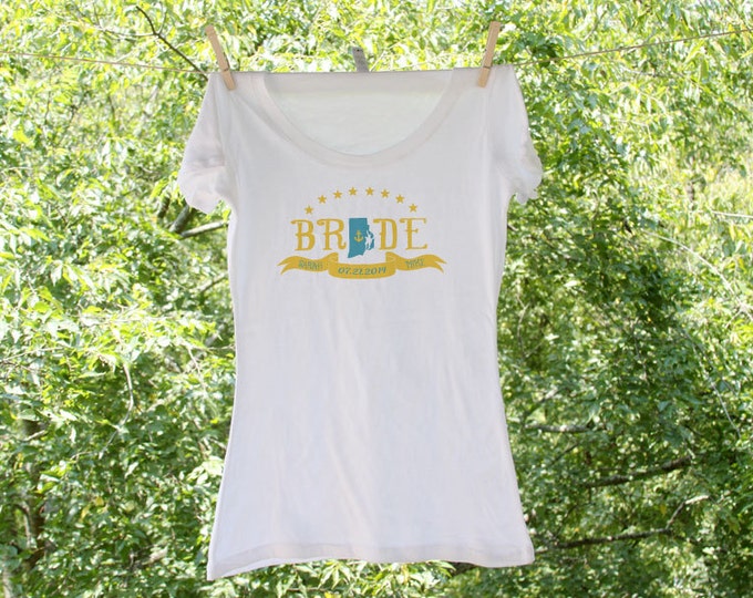 Rhode Island State Bride with wedding date (can personalize with wedding colors) / Scoop, Vneck or Tank