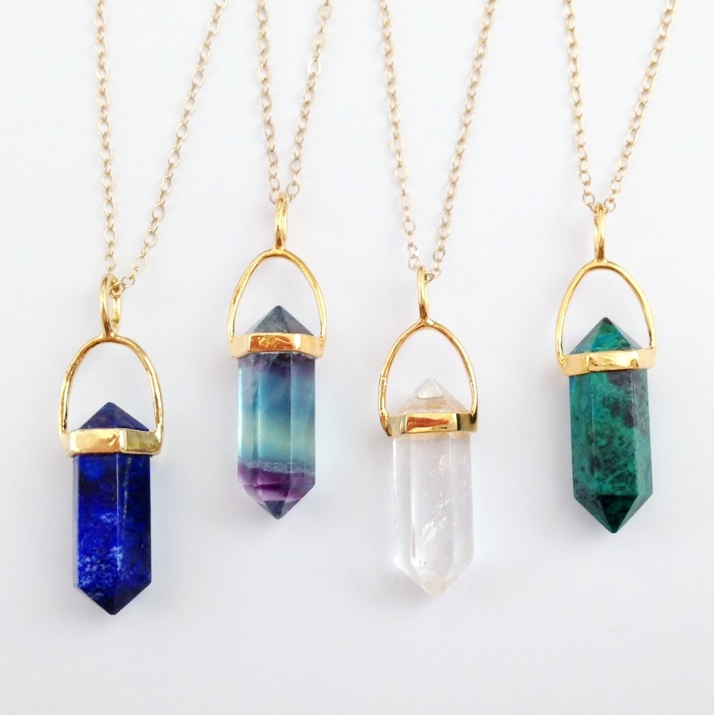 Gemstone Point Necklace Lapis Crystal Quartz by PinkTwig