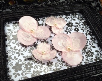 Blush Pink and Ivory Lace Poppy Pins / Hair Pins / Flower Bobby Pins