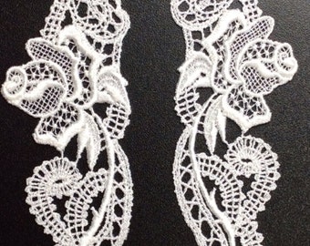 Venise Lace Applique, Appliques, Guipure Applique, White Scroll Floral Rayon Patch, Venise Trim Bridal Applique G30-419