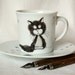 black cat cup and saucer handpainted on vintage LAST ONE porcelain cup halloween cat coffee cup