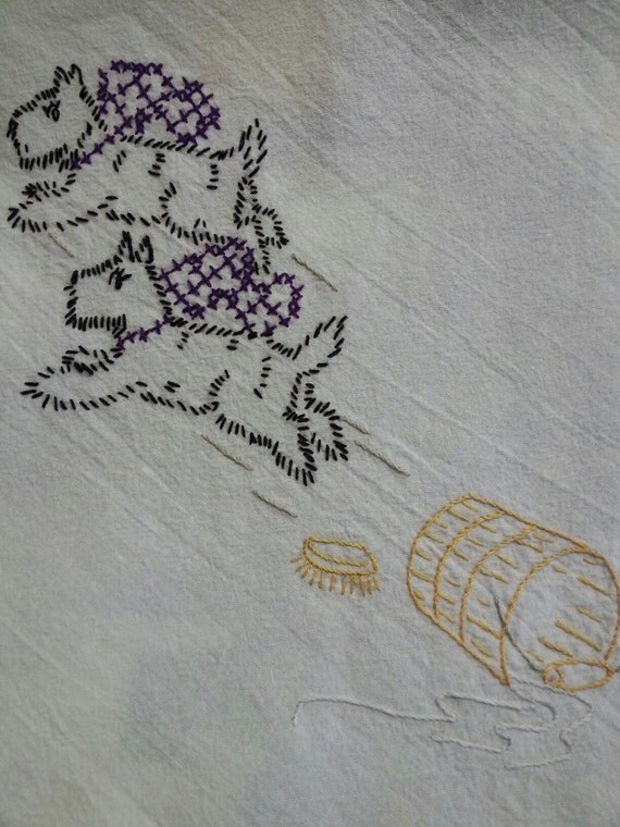 Flour SAck Dish Towel Hand Embroidery by BarbsDollsandCrafts