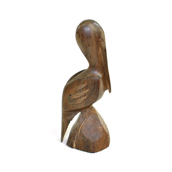Wooden Pelican Carved Statue Rustic Nautical Beach Styling