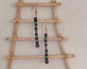 Earrings of green & black Czech beads with malachite