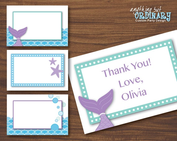 large mermaid favor tags editable rectangle label or name