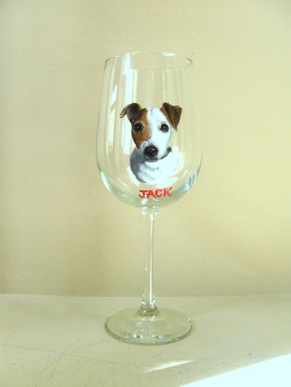 Jack Russell Pet Portrait Wine Glass Hand Painted Dog by petzoup