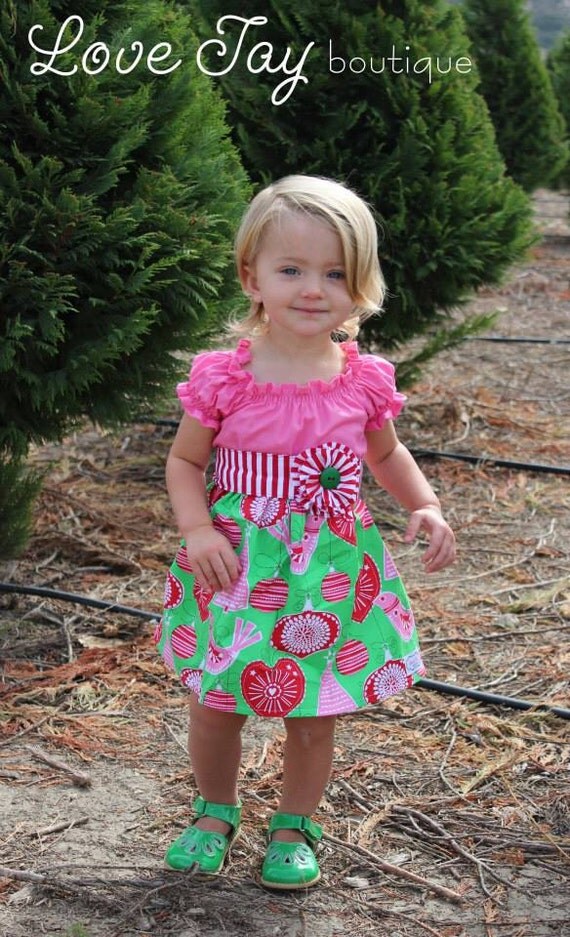 Girls Christmas Peasant style dress "Grace" boutique hand made 3-6 month to 7T...12m18m Ready to ship...Love Tay Boutique