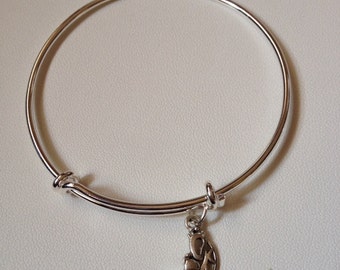Mom & Baby Giraffe Charm Bangle, giraffe jewelry, giraffe bracelet, adjustable bracelet, Giraffe Charm Bracelet, Mothers gifts