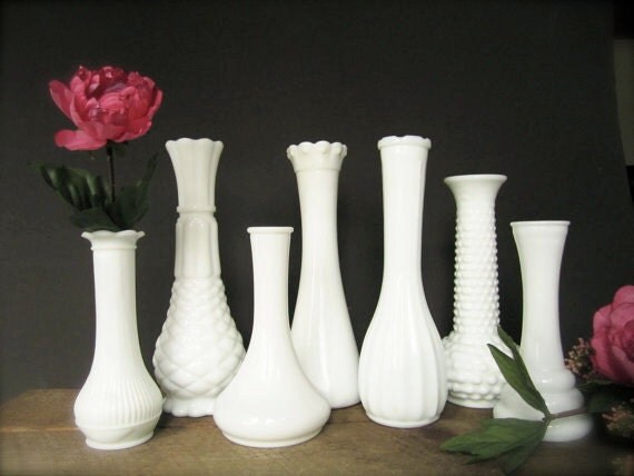 Vintage White Milk Glass Bud Vase Collection Wedding Decor