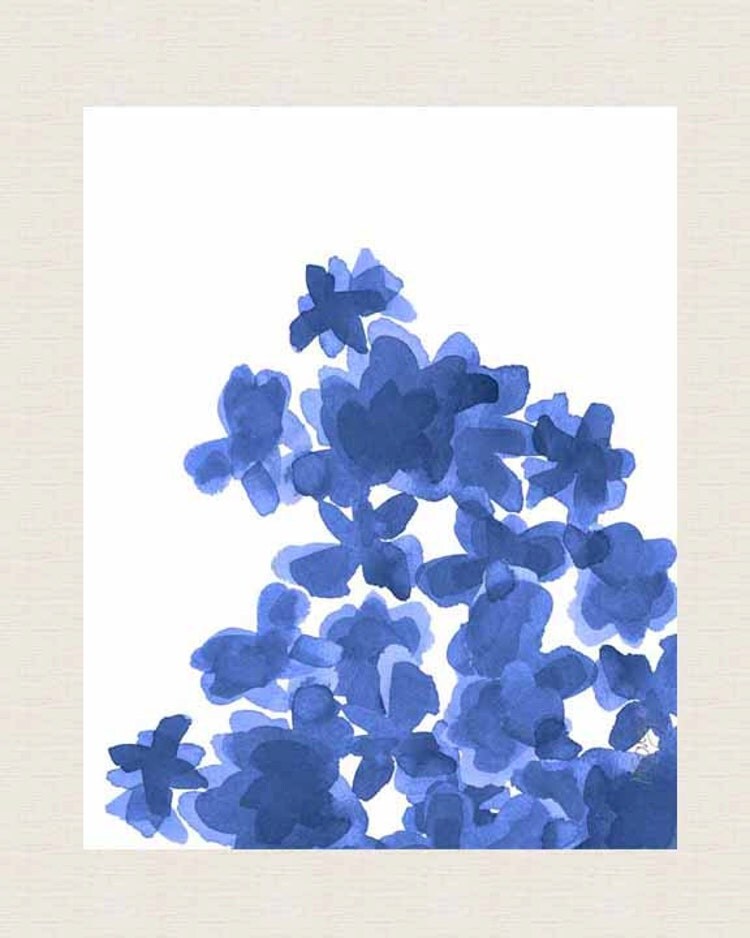 Indigo Watercolor Flowers Art Print 8x10 by OutsideInArtStudio