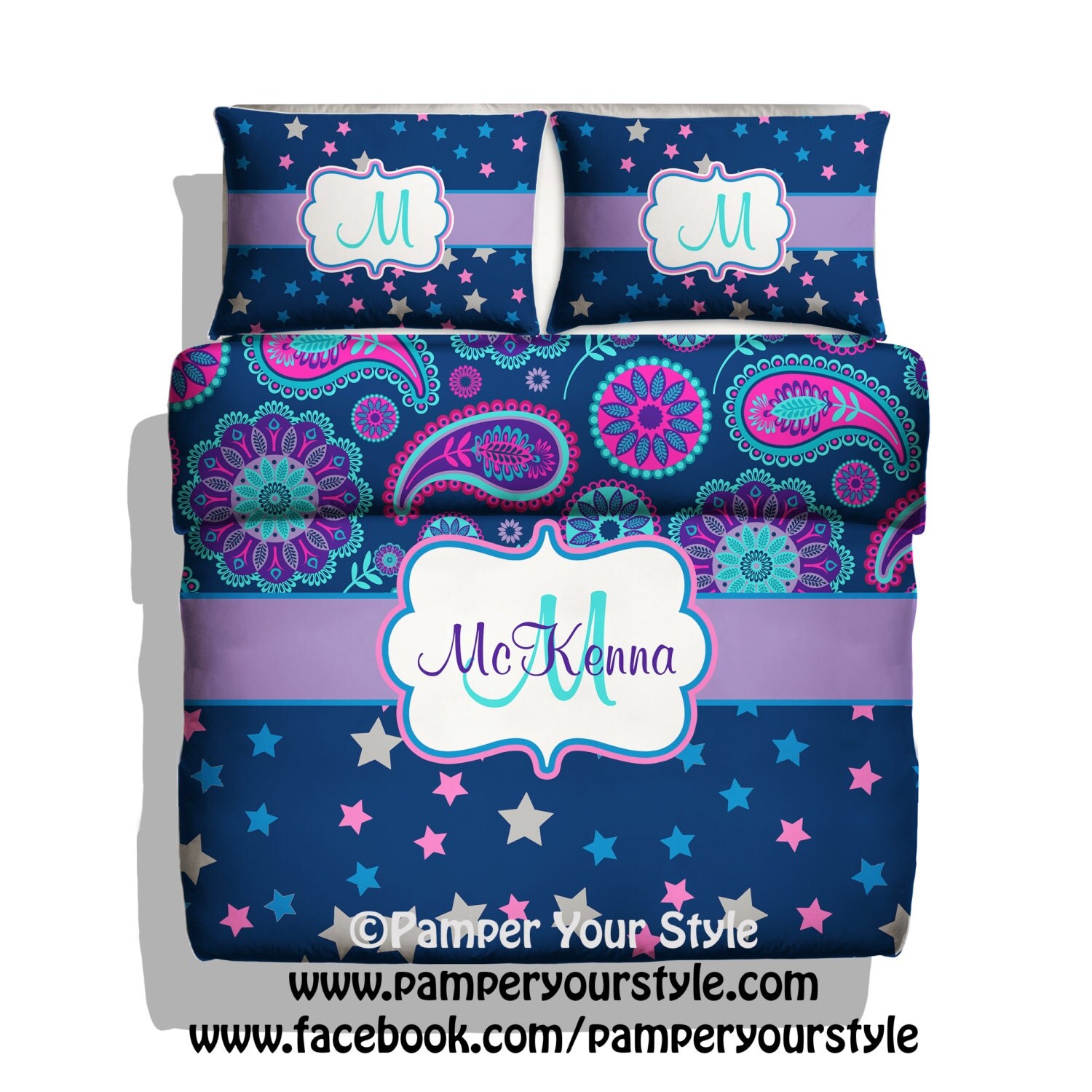 Paisley and Star Bedding Turquoise Pink Navy by ...